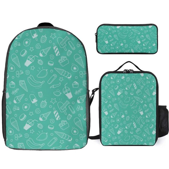 Sweet Summer Treats Pattern 3Set Bags for TeenCasual Women Backpack Bookbag for Student