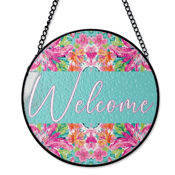 Sweet Summertime Turtle Suncatcher Stained Glass Style UV Printed Watermelon Theme Decor Round