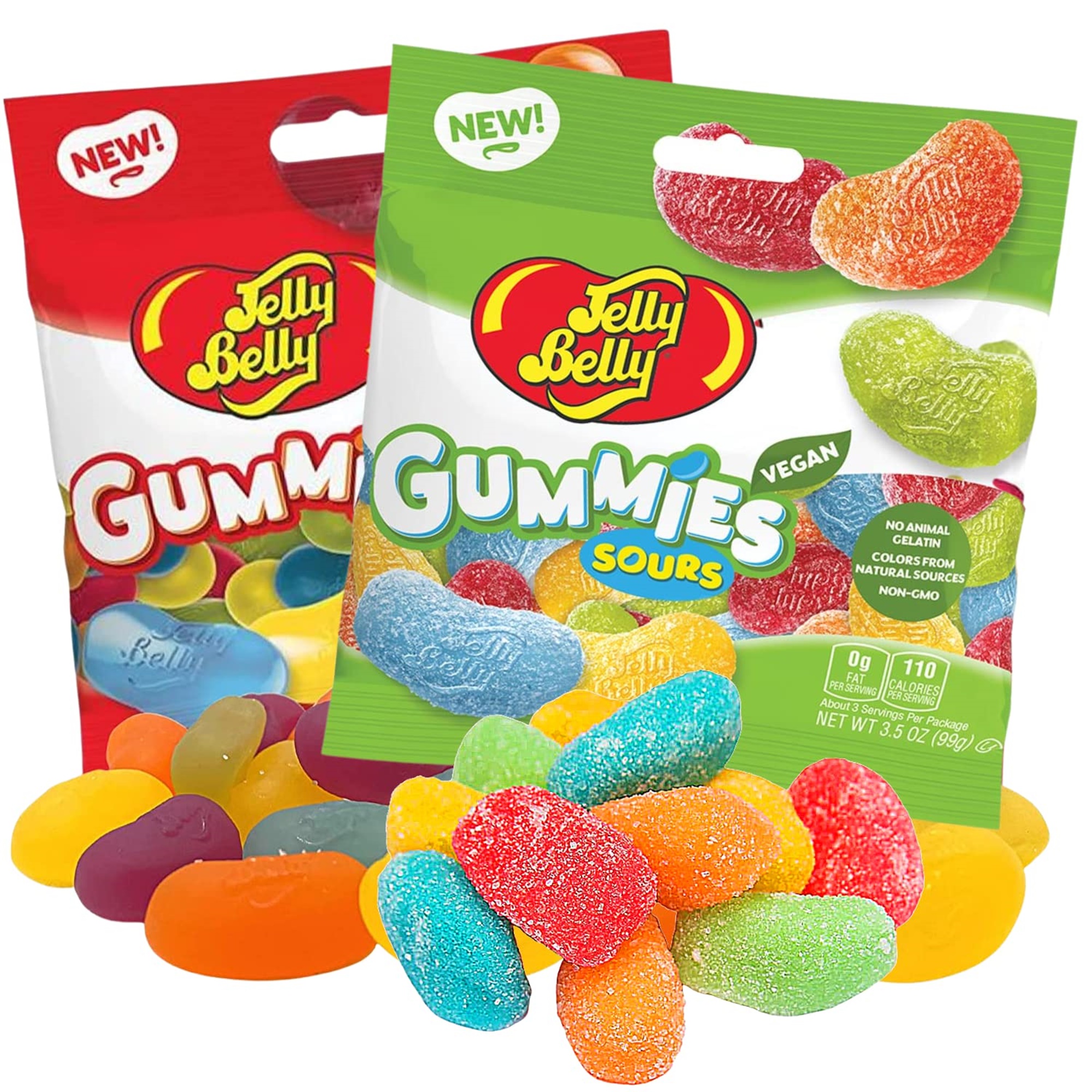 Sweet and Super Sour Vegan Gummy Candies, Fruit Flavored Jumbo Jelly Bean Shaped Gummies, Kosher Non-GMO Bagged Chewy Candy, Pack of 2, 3.5 Ounces Each - image 1 of 7
