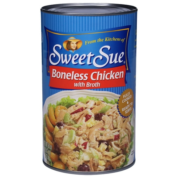 Sweet Sue Boneless Chicken with Broth, Fully Cooked and Ready to Serve, Gluten Free, 10g Protein Per Serving, Shelf Stable Can, 50 oz