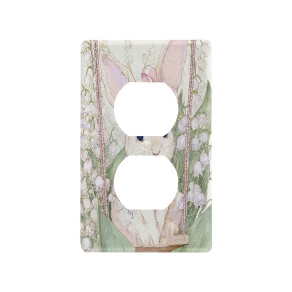 Sweet Swing Bunny Decorative Wall Plate, Flame Retardant PC Plastic Light Switch & Outlet Cover with Mounting Screws Fits Duplex Outlets