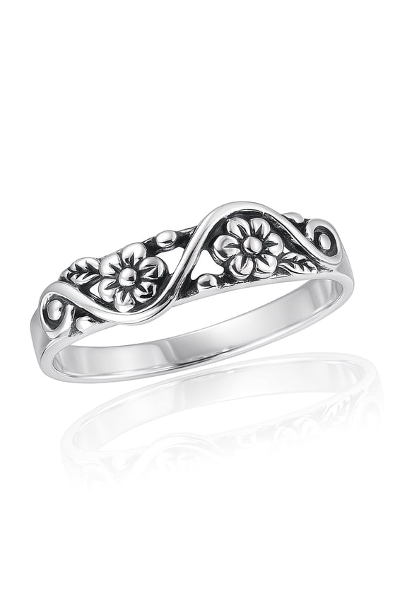 Sweet Swirl Floral Vine .925 Sterling Silver Ring-9