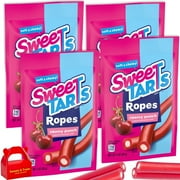 Sweet Tarts Ropes Candy, Cherry Punch Flavor, Soft & Chewy Filled Ropes, 4 Bags (3 oz Each), Fruity Tangy Snack, 12 oz Total