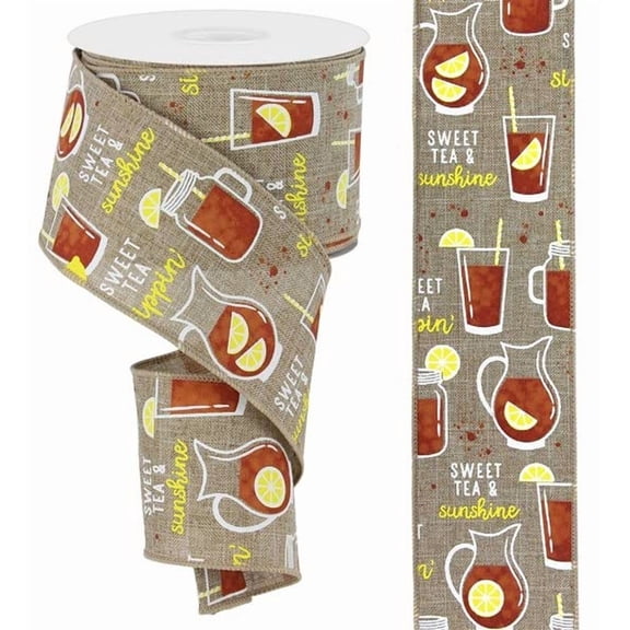 Sweet Tea Canvas Wired Edge Ribbon, 2.5 Inches x 10 Yard, Maroon, White, and Light Beige