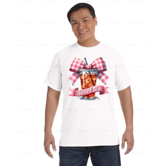 Sweet Tea Comfort Color T-Shirt with Bow Coquette Checkered Girly Theme, Unisex, up to size 4XL