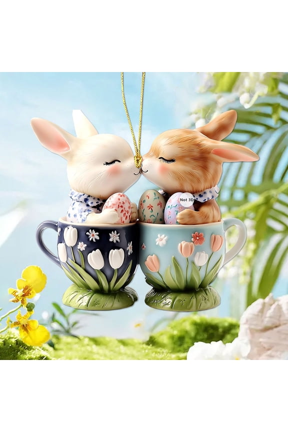 Sweet Tea Cup Cat Pendant for Car Mirror & Backpack, Cute Keychain Charm, Multifunctional Decorative Accessory for Keys, Purse, Valentine's Day Gift for Cat Lovers