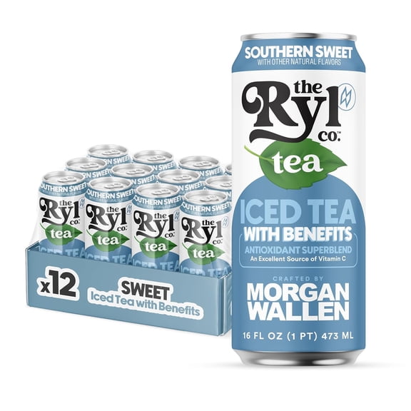 (12 pack) Ryl Iced Tea Morgan Wallen Sweet Tea, Zero Sugar Black Tea, Antioxidant Superblend, 16 fl oz Ready-to-Drink Can