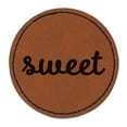 thumbnail image 1 of Sweet Text Cursive 2.5" Faux Leather Round Engraved Iron-On Patch - Brown, 1 of 6