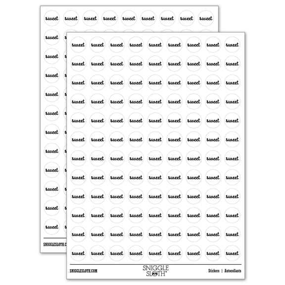 Sweet Text Cursive 200+ Round Stickers - White - Gloss Finish - 0.50" Size