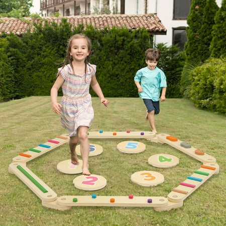 Sweet Time Kid Balance Beam Stepping Stones Wood Montessori Toys, Toddler Sport Toys Indoor/Backyard