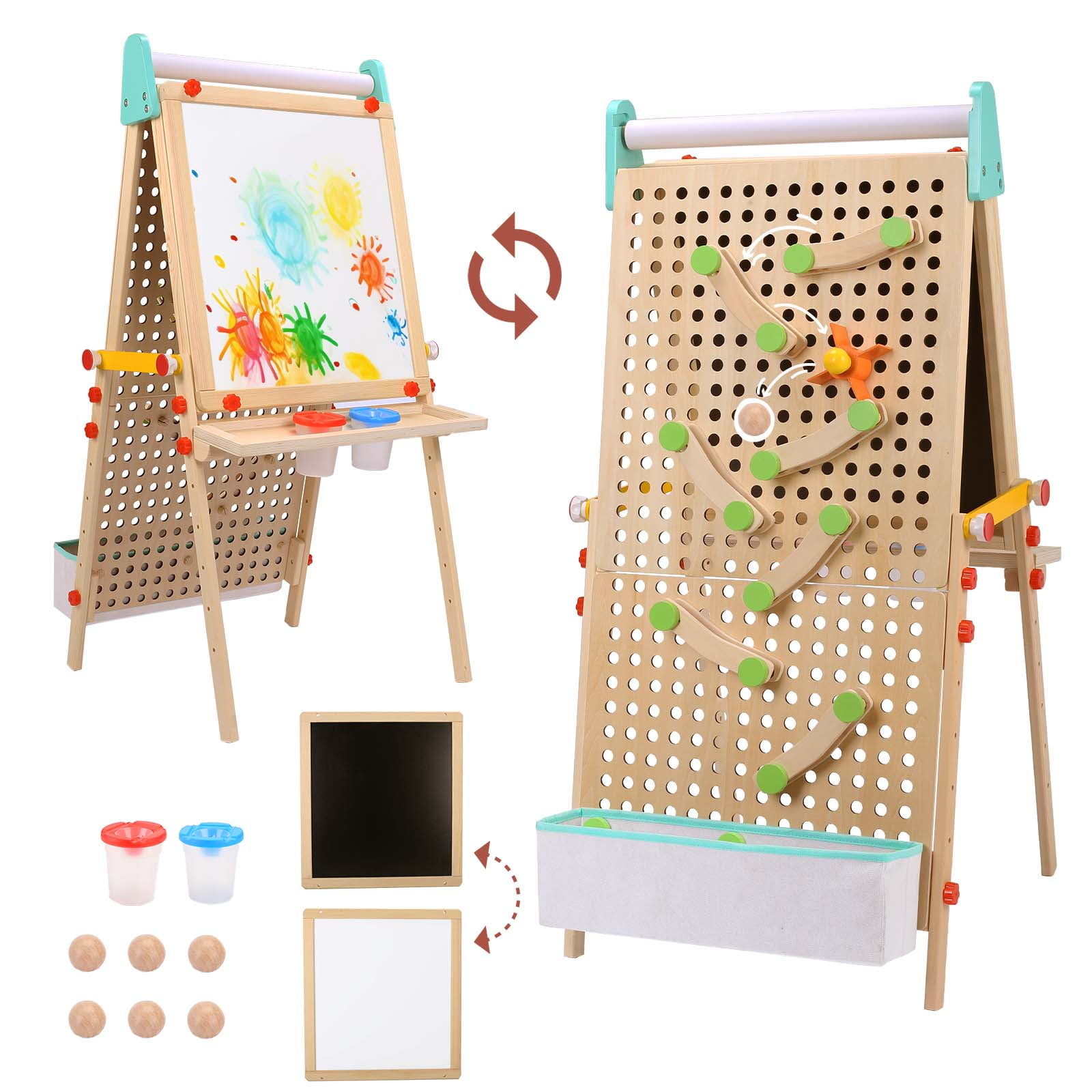 Wooden Easel for Kids Tabletop Double Sided Whiteboard