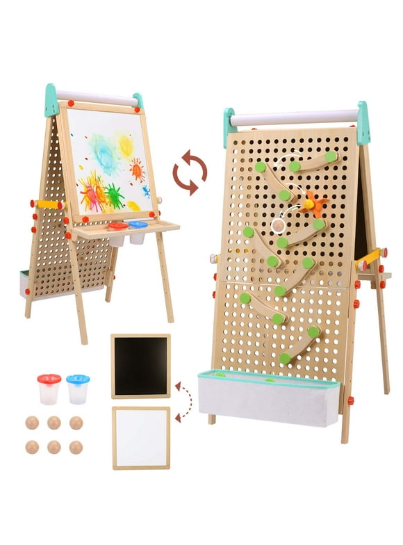 Sweet Time Kids Easel for Painting, Adjustable Rotatable Double Chalkboard Easel,Marble Run Building Toys Kids Art Kit for Ages 1-8