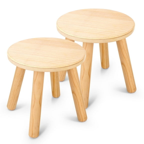 Sweet Time Kids Step Stools, Solid Wood Milking Stool, Toddler Wooded Chair for Sensory Table, 2 Pcs