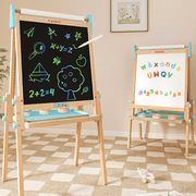 24 LCD Easel for Kids Adjustable Magnetic Double Sided Whiteboard Drawing Tablet with Paper Roll, Wooden Art Stand for Children 3-12 Years
