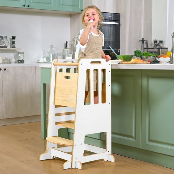 Toddler Standing Tower, Kids Kitchen Stool Helper 3 Levels Adjustable Height Wooden Toddler Step Stools for Learning New Skills