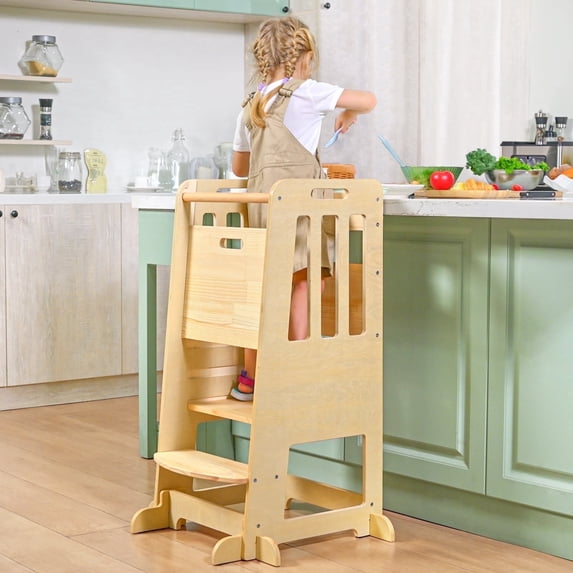 Kids Step Stools Wooden Toddlers Standing Tower for Counter Kitchen Stool Helper, Step Ladder Learn Tower for Toddler