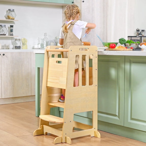 Kids Step Stools Wooden Toddlers Standing Tower for Counter Kitchen Stool Helper, Step Ladder Learn Tower for Toddler