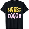 thumbnail image 1 of Sweet Tooth Retro Style Yellow and Pink Lettering Graphic Tshirt for Dessert Lovers Unisex Tee, 1 of 6