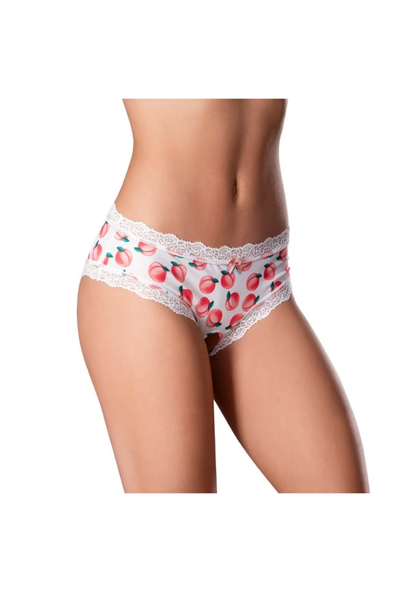 Sweet Treats Crotchless Boy Short w/Wicked Sensual Care Peach Lube - White S/M