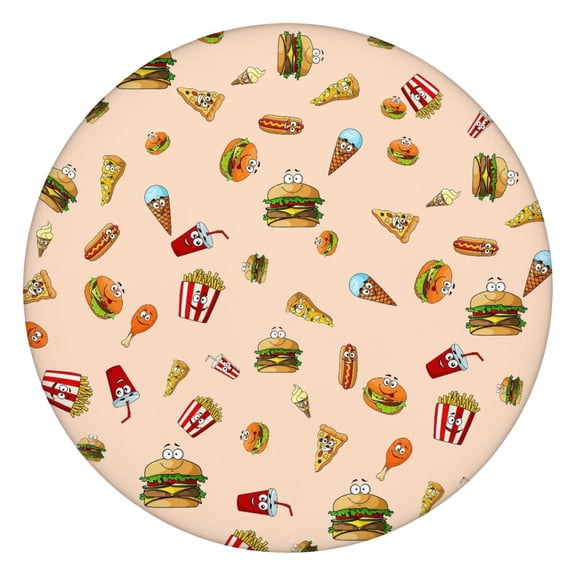 Sweet Treats Elastic Tablecloth Round Waterproof Table Cover with Ice Cream Dessert Food Pattern, Scratch-Resistant & Wipeable for Summer Entertaining