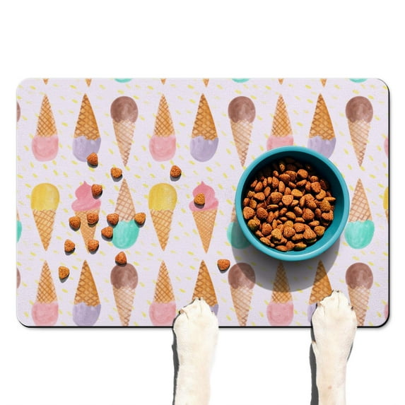 Sweet Treats Ice Cream Dessert Food Pattern Summer Colorful Dog Food Mat Absorbent Waterproof Non-Slip Durable Pet Feeding Mat