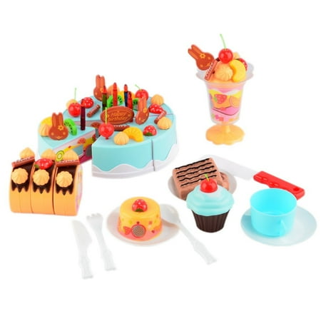Sweet Treats Toy Birthday Cake 75pcs Pretend Play Food Toy Set- Blue