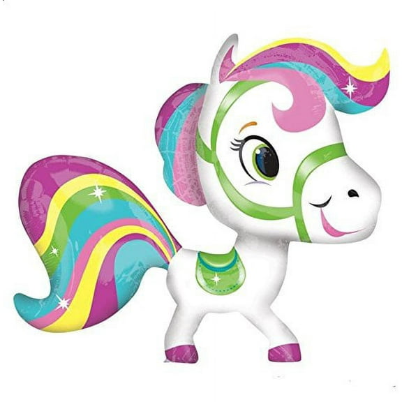 Sweet Treats WHITE HORSE Playful Pony Rainbow Colorful Circus Carousel Derby Barnyard Farm Rodeo Birthday Party Decoration Supplies Mylar Balloon