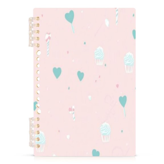 Sweet Treats with Hearts and Cups A5 8.3x5.7in PP Notebook, Adjustable Rings, 60 Sheets, Diary or Journey Note