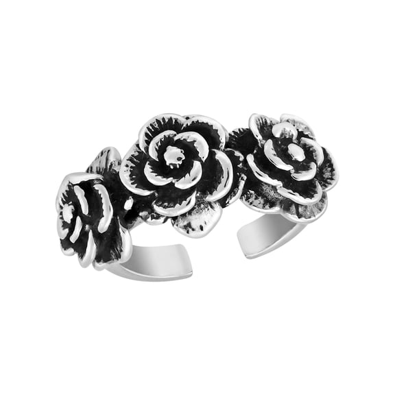 Sweet Triple Eternal Rose Flower Adjustable Sterling Silver Ring-7