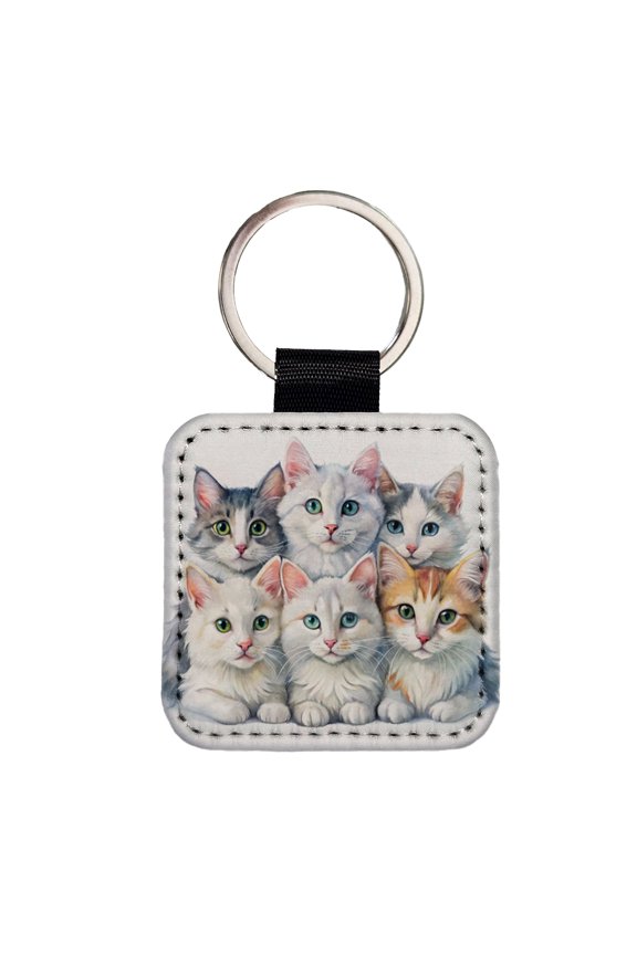Sweet Turkish Angora Cats Faux Leather Square Keychain