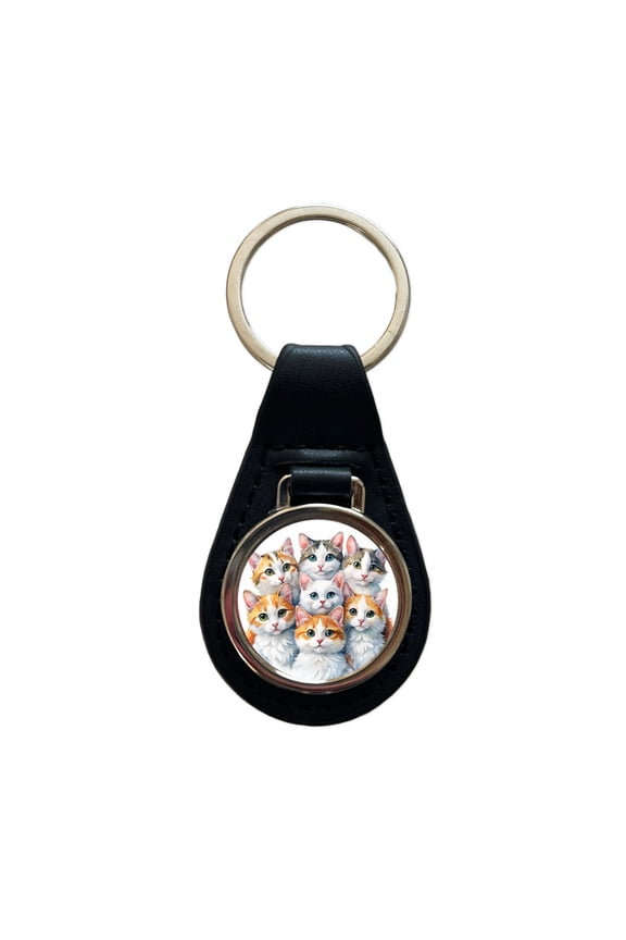 Sweet Turkish Van Cats Metal Black Leather Keychain