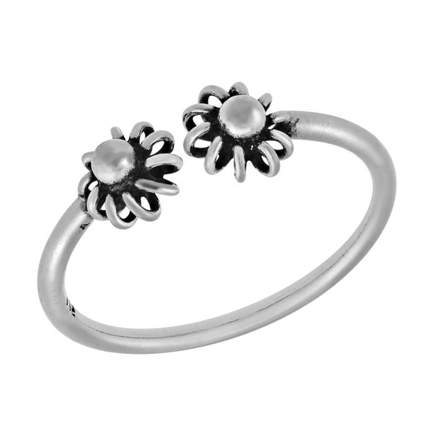 Sweet Two Flowers Open Ended .925 Sterling Silver Ring-7