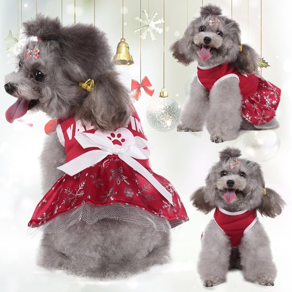 Sweet Valentine Pet Dress, Custom Xmas Snowflake Skirt for Small Dogs Cats Winter Holiday Party Personalized Snowflake Christmas Costume