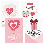 Sweet Valentine's Day Greeting Cards - Set of 12 (4 Different Designs), 5 x 7 inches, Valentine's Day Cards, Envelopes Included
