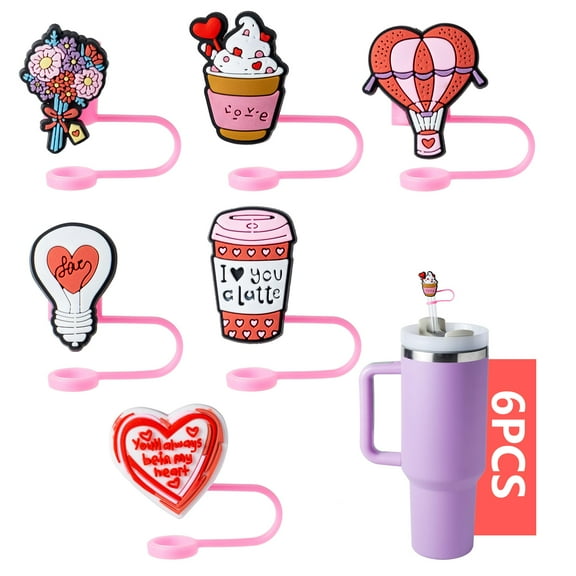 Sweet Valentine's Day Straw Covers for Stanley Cup, 0.4in/10mm Diameter Straw Toppers Cap,Compatible with Stanley 20 30&40 0z Cup, Dust-Proof Straw Caps for Water Bottle
