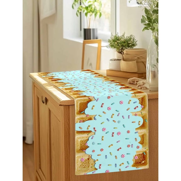 Sweet Waffle Colorful Candy Table Runner 36 Inches Long,Kitchen Dining Tablerunners Light Blue Icing Linen Table Runners Dresser Scarves for Home Dinner Wedding Holiday Party Decor