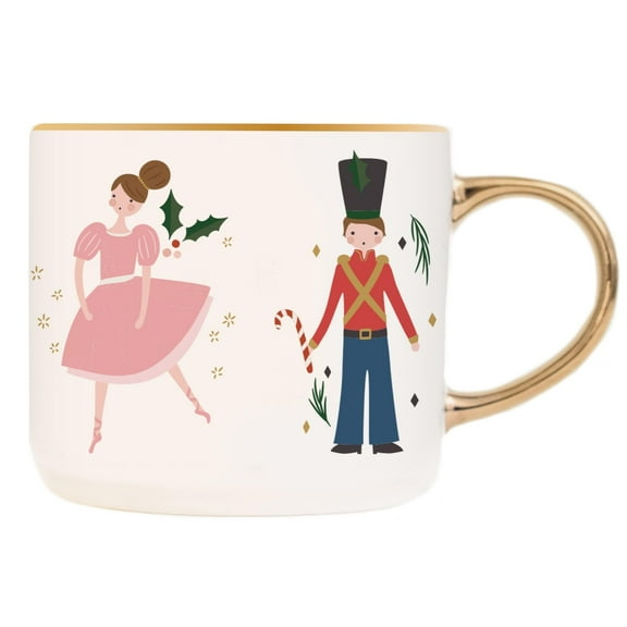 Sweet Water Decor Nutcracker Christmas Coffee Mugs - 17 Oz Christmas Mugs with Gold Handle The Perfect Christmas Gifts - Christmas Stocking Stuffers Festive Fine Bone Holiday Mugs