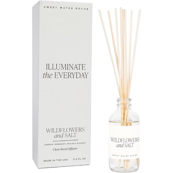 Sweet Water Decor Wildflowers and Salt Reed Diffuser Set - Lemon, Rosemary, and Leafy Green Scented Diffusers - Scent Diffusers for Home, Long Lasting Fragrance, Made in The USA