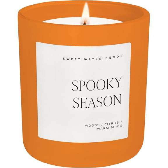 Sweet Water Spooky Season Orange Scented Candle - Candles with Woods Warm Spice & Citrus Scent - 100% Cotton Wick ative Candles with 40 Hour Burn Time - 15oz Orange Jar Candle