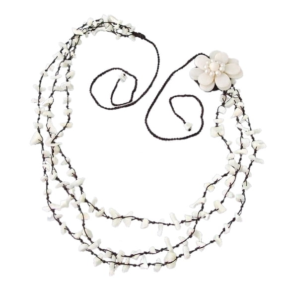 Sweet White Lotus Triple Layer Mother of Pearl Necklace/Belt