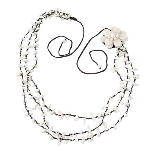 Sweet White Lotus Triple Layer Mother of Pearl Necklace/Belt