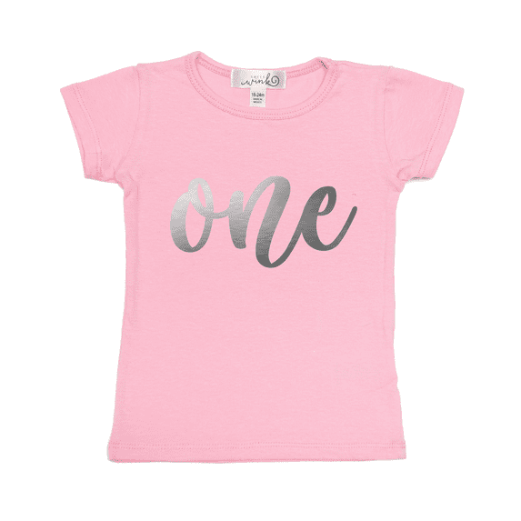 Sweet Wink One 1st First Birthday Girl Short Sleeve Tee Shirt Cake Smash Pink SZ 12-18M