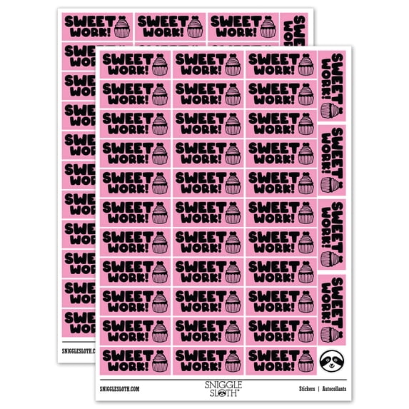 Sweet Work Cupcake Teacher Student School Sticker Set - Light Pink - Gloss Finish - 1.5" Small