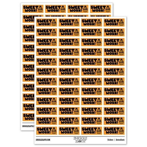 Sweet Work Cupcake Teacher Student School Sticker Set - Orange - Matte Finish - 1.25" Mini