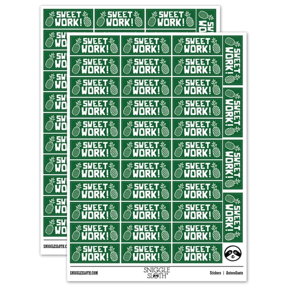 Sweet Work Pineapples Teacher Student School Sticker Set - Dark Green - Matte Finish - 1.5" Small