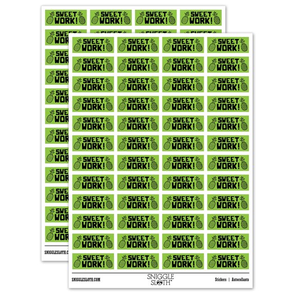 Sweet Work Pineapples Teacher Student School Sticker Set - Light Green - Matte Finish - 1.25" Mini
