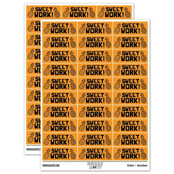Sweet Work Pineapples Teacher Student School Sticker Set - Orange - Gloss Finish - 1.75" Medium