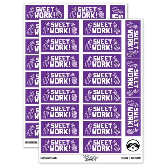Sweet Work Pineapples Teacher Student School Sticker Set - Purple - Gloss Finish - 2.00" Large