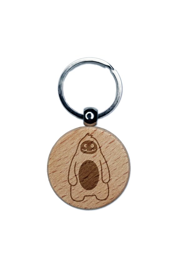 Sweet Yeti Abominable Snowman Round Keychain Charm Tag - Engraved Wood