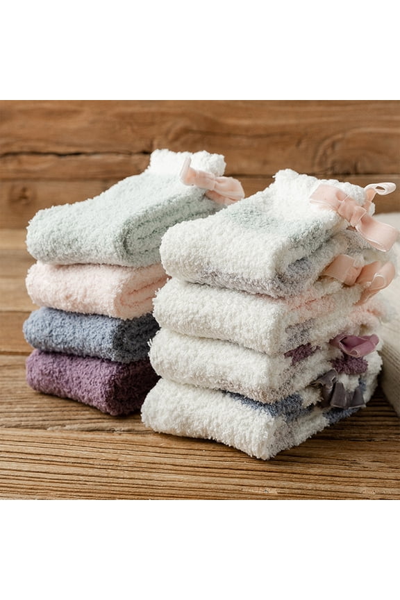 Sweet and Cute Fuzzy Ball Coral Fleece Sleep Socks&nbsp;– Mid-Calf Winter Home Socks for Women, Perfect for Chilly Nights, One Size, 6 Pairs